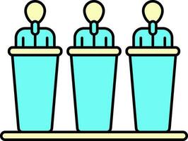 Three Candidates On Mic Podium Yellow And Turquoise Icon. vector