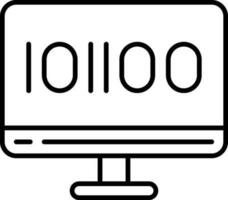 Binary Code In Monitor Screen Black Outline Icon. vector