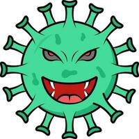 Happy Virus Face Green Icon In Flat Style. vector