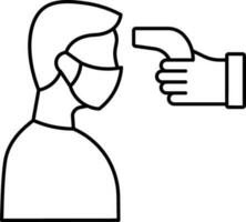 Mask Wearing Man Temperature Check From Infrared Thermometer Black Stroke Icon. vector