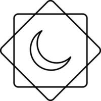Crescent Moon Rub El Hizb Square Icon In Black Line Art. vector