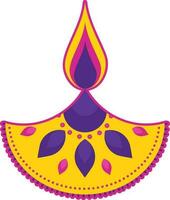 Isolated Burning Flower Diya Oil Lamp Yellow And Purple Element. vector