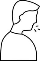 Coughing Man Cartoon Icon In Black Line Art. vector