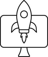 Illustration Of Rocket With Monitor Black Outline Icon. vector