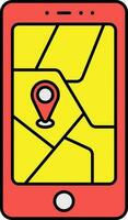 amarillo y rojo calle ubicación en teléfono inteligente icono. vector