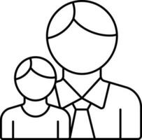 Illustration of Boy With Father Icon in Black Outline. vector