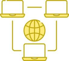 Globe Connect Three Laptops Yellow And White Icon. vector