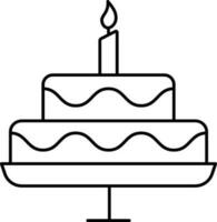 Burning Candle in Two Layer Cake Black Outline Icon. vector