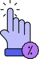 mano punto a descuento oferta icono en púrpura color. vector