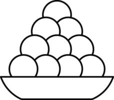 dulces pelotas laddu cuenco negro contorno icono. vector