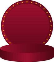 Marquee Circular Frame With Podium Red Element In 3D Rendering. vector