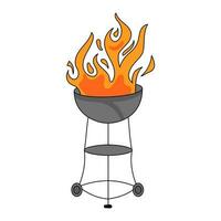 Burning Bbq Pot Flat Icon In Orange And Grey Color. vector