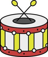 Yellow And Red Snare Drum With Cross Sticks Flat Icon. vector