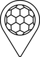 Black Thin Line Art Of Soccer Map Pin Icon. vector