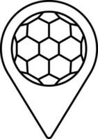 Black Thin Line Art Of Soccer Map Pin Icon. vector