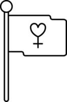 Heart With Female Gender Symbol Flag Pole Icon In Black Linear Style. vector