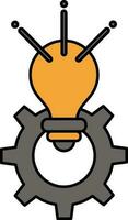 Cogwheel And Illuminated Bulb Icon In Gray And Orange Color. vector