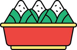 Flat Style Zongzi Dish Bowl Red And Yellow Icon. vector