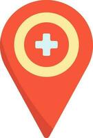 Flat Medical Location Point Icon In Yellow And Red Color. vector