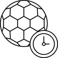 negro y contorno fútbol pelota con reloj icono. vector