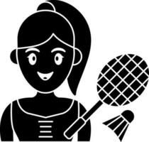 Badminton Player Girl Icon In Black and White Color. vector