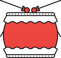 Red And White Drum With Cross Stick Flat Icon. vector
