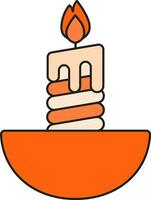 Lit Candle Inside Bowl Icon In Orange Color. vector