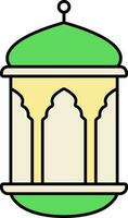 Isolated Arabic Lantern Flat Icon In Yellow And Green Color. vector