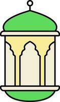 Isolated Arabic Lantern Flat Icon In Yellow And Green Color. vector