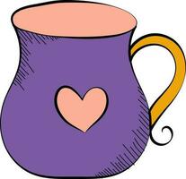 Heart Symbol Jug Purple And Orange Icon In Doodle Style. vector