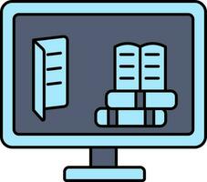 E- Learning From Desktop Icon In Blue Color. vector