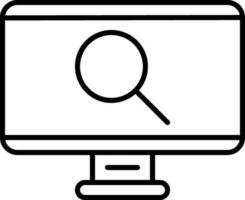 buscar herramienta en escritorio pantalla negro contorno icono. vector