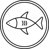 Black Outline Fish Fry Dish Plate Icon. vector