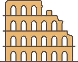 Colosseum Building Flat Icon In Brown Color. vector