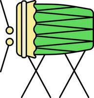 Bedug Drum Stand With Sticks Yellow And Green Icon. vector