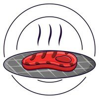 Hot Red Steak Food On Circular Background. vector