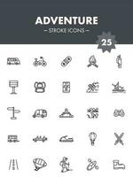 Black Line Art Adventure Icon In Flat Style. vector