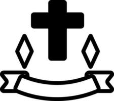 Christian Cross with Ribbon Icon in Black and White Color. vector