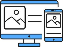 Smart Device With Gallery Icon In Blue And White Color. vector