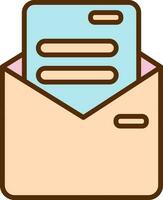 Open Letter Or Card In Envelope Yellow And Blue Icon. vector