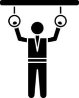 Man Hanging Gymnast Ring Icon In Black and White Color. vector