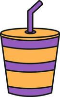 Disposable Cup With Straw Icon In Purple And Orange Color. vector