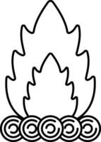 Black Line Art Bonfire Icon Or Symbol. vector