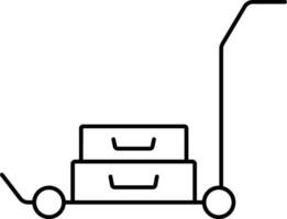 Suitcase On Push Cart Icon In Line Art. vector