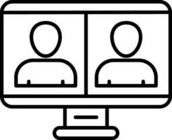 Two Man Video Calling In Monitor Screen Black Outline Icon. vector