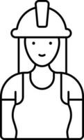Female Worker Icon In Black Line Art. vector