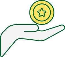 Grey And Yellow Illustration Of Coin On Palm Icon. vector