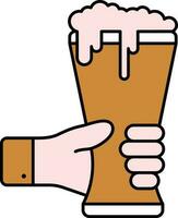 Hand Holding Beer Glass Brown and Pink Icon. vector