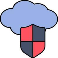 Cloud Shield Icon In Blue And Red Color. vector