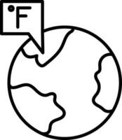 Earth Fahrenheit Icon In Thin Line Art. vector